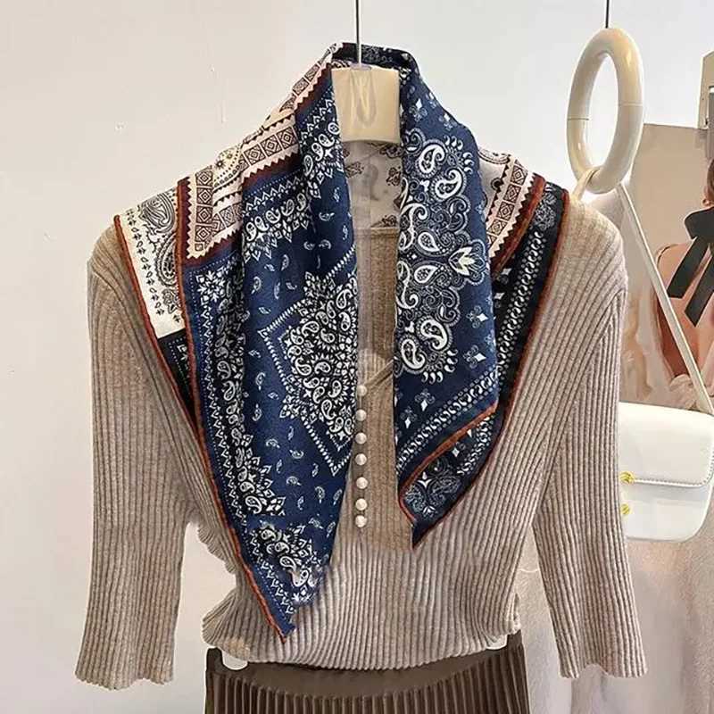 Double-Sided Printed Woolen Silk Scarf for Wen Winter Fashionable Versatile Warmth Conserve Four Grids Cashew Nut Pattern X260328