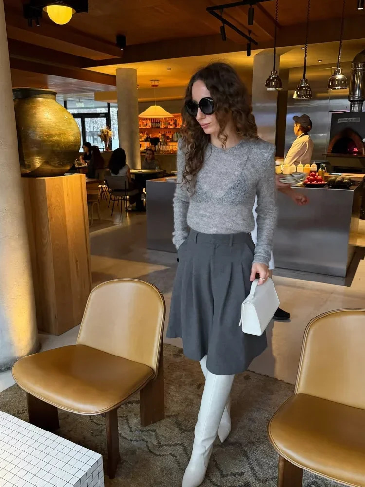Women Solid See Through Knitted Pullover Sexy Round Neck Full Sleeve Slim Fit Thin Sweater Female High Street Knitwears 260325