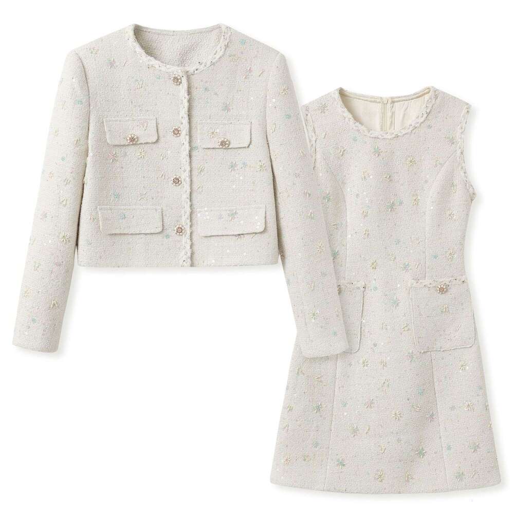 Fall New French Style High End Coat Women Luxurious Vest Dress Two Piece Set For Women N Luxury