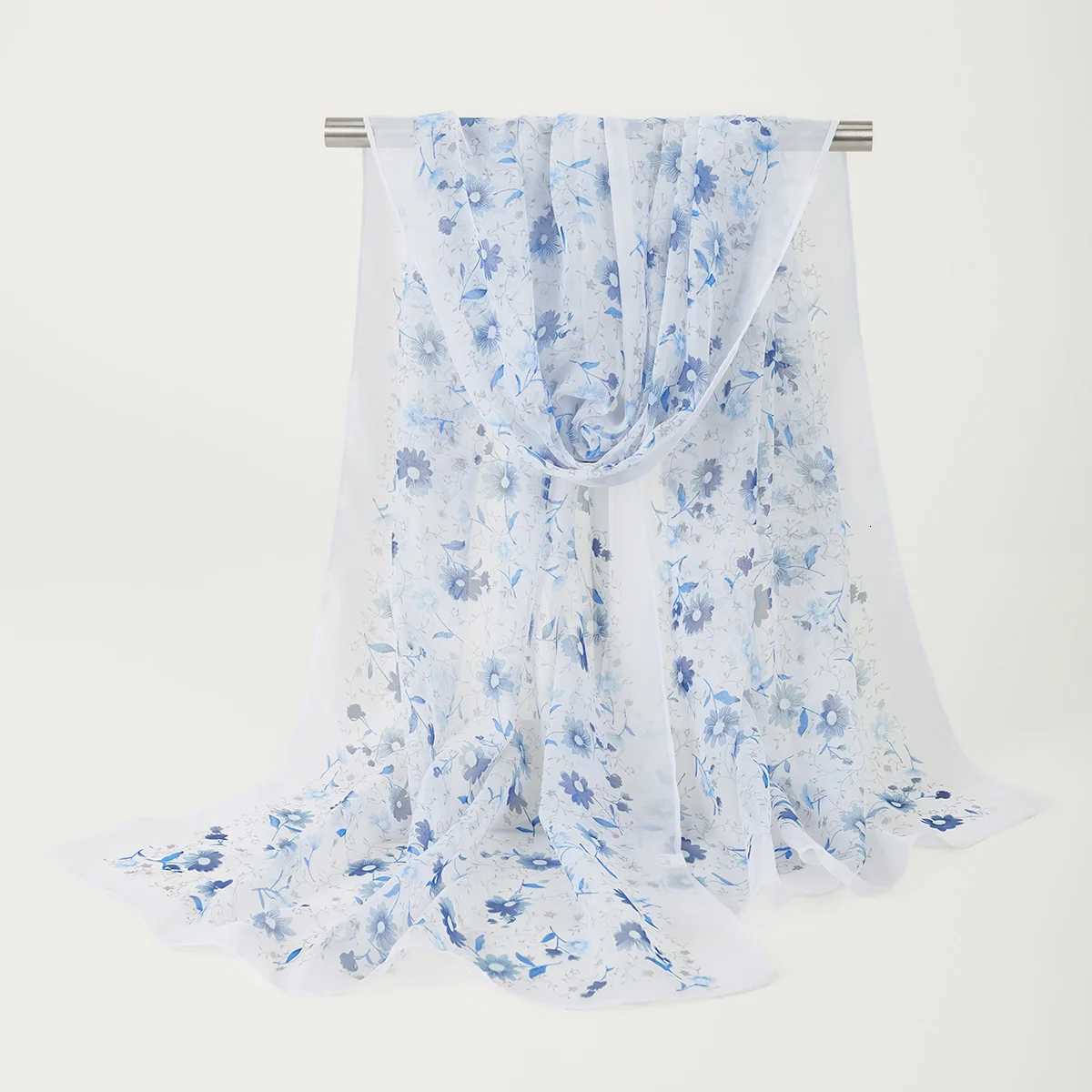 Summer Floral Printed Scarf Elegant Lightweight Chiffon Silk Shawls Travel Beach Sunscreen Towel Fashion band Turban X260328