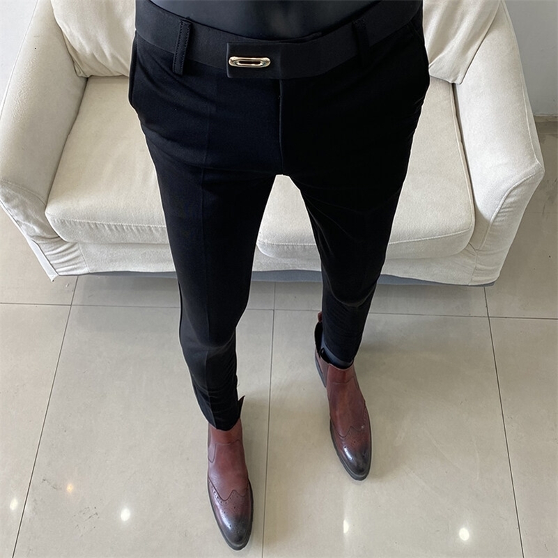 Men Suit Pant Autumn Solid Elastic Waist Dress Pants Cala Masculina Men Slim Business Office Social Ankle Length Trousers 260327