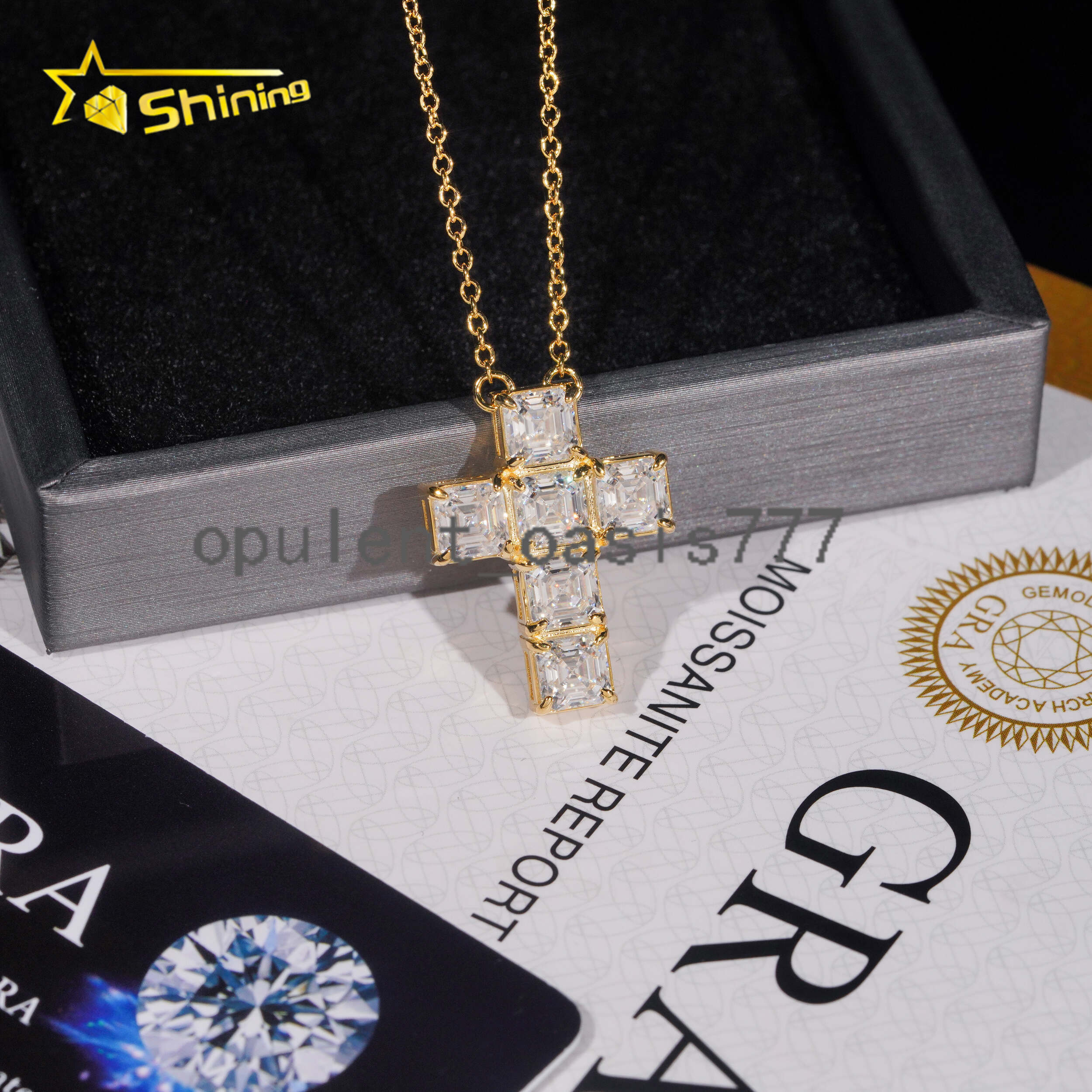 Worldwide Shipping Trendy Cross Pendant Jewelry 925 Sterling Silver Asscher Cut Moissanite Diamond Cross Pendant Necklace
