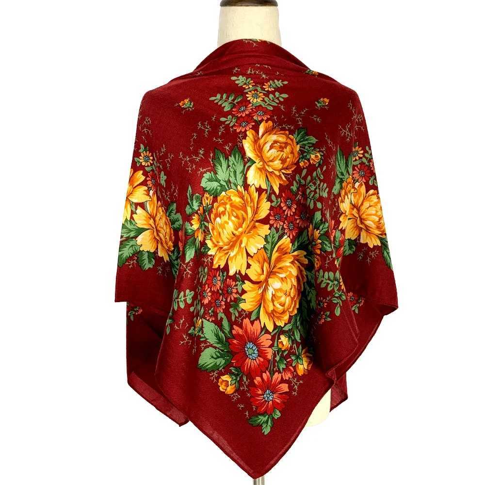Russian Style Floral Print Square Scarf Wen Luxury Flower Printed Shawls and Wraps Lady Bandana Travel Sunshade Shawl Bufanda X260328