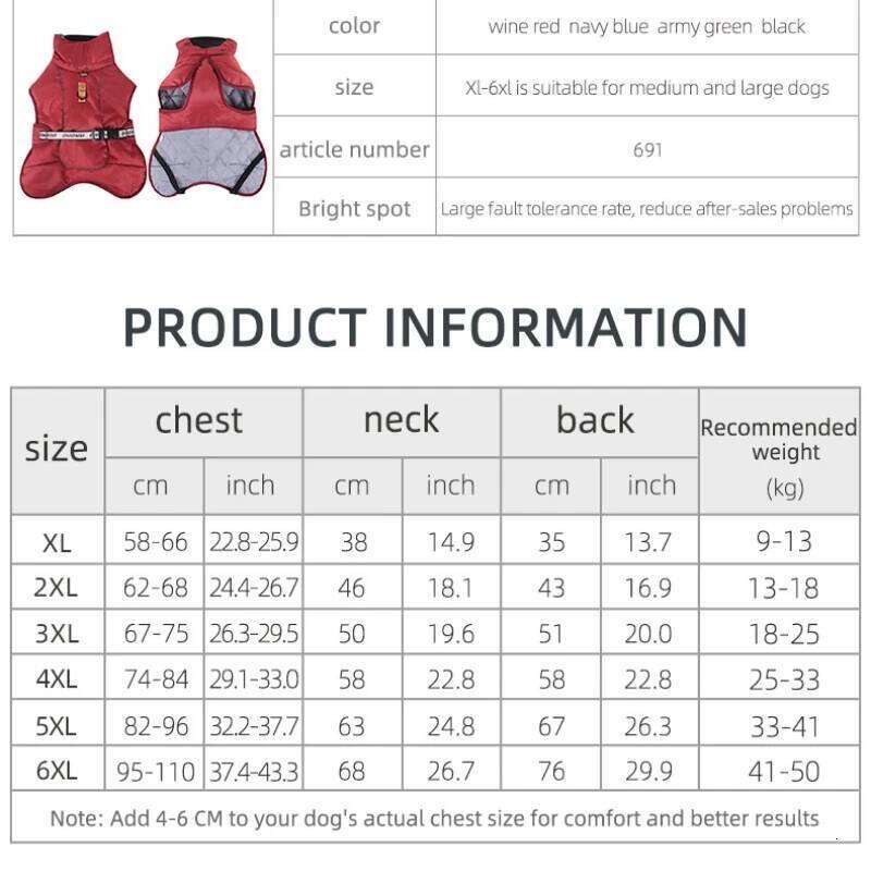 Windproof Big Dog Jacket Coat For Small Large Dogs Clothes with Harness Warm Fleece Reflective Puppy Costume Bulldog Pug Outfits