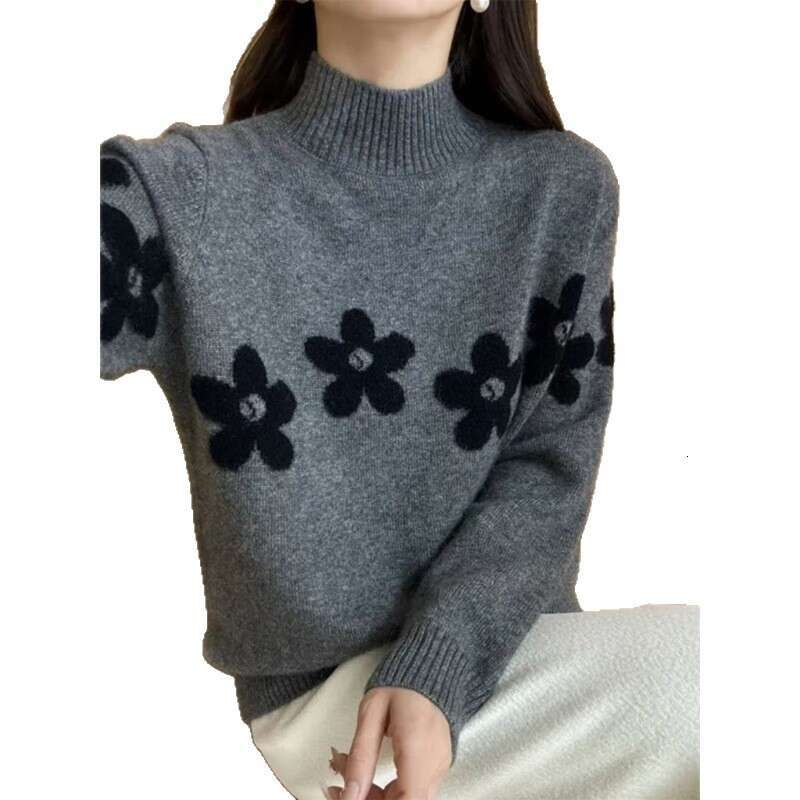 Super Stylish Camellia Half-High Collar Sweater For Women, Autumn/Winter 2026 New Style, Loose-Fitting Knit Top, Suitable As A Base Layer
