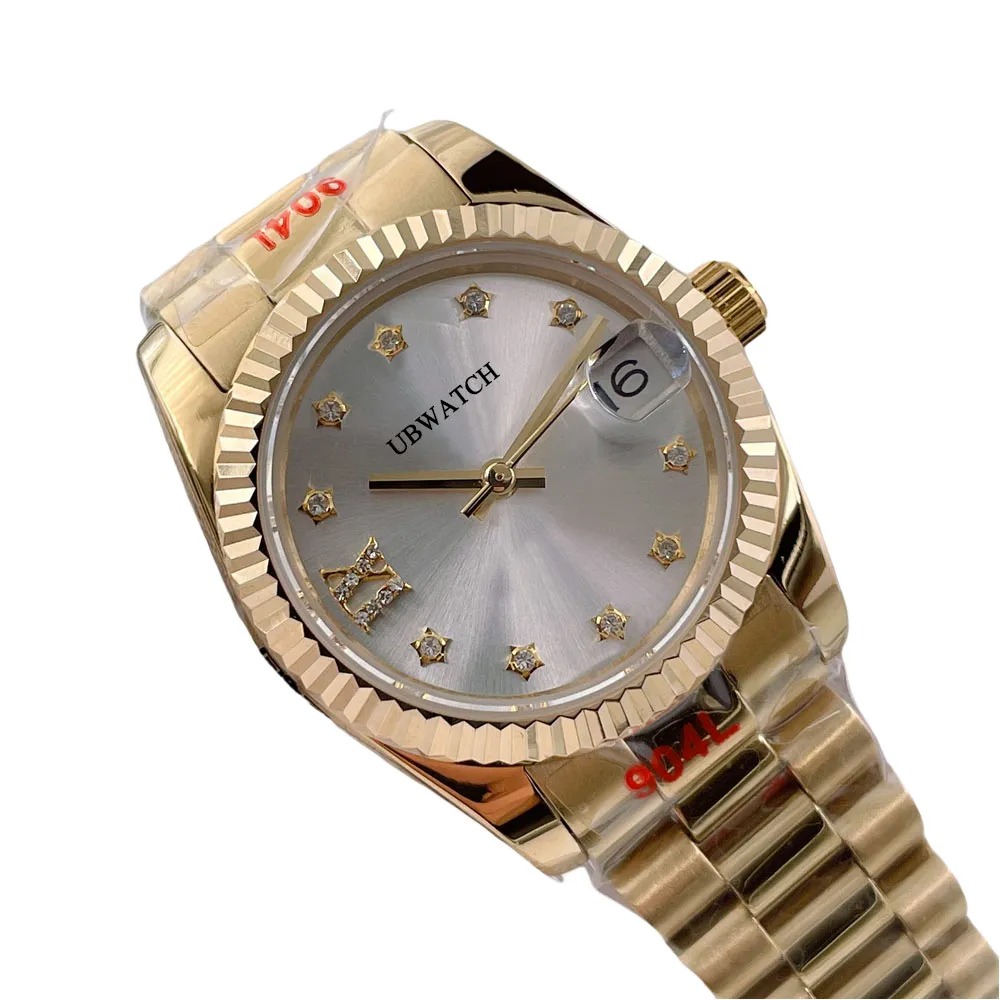 ST9 Automatic Sapphire Glass Yellow Gold 31MM Womens Wristwatches Shining Star Diamond Exquisite Luxury Ladies Watch