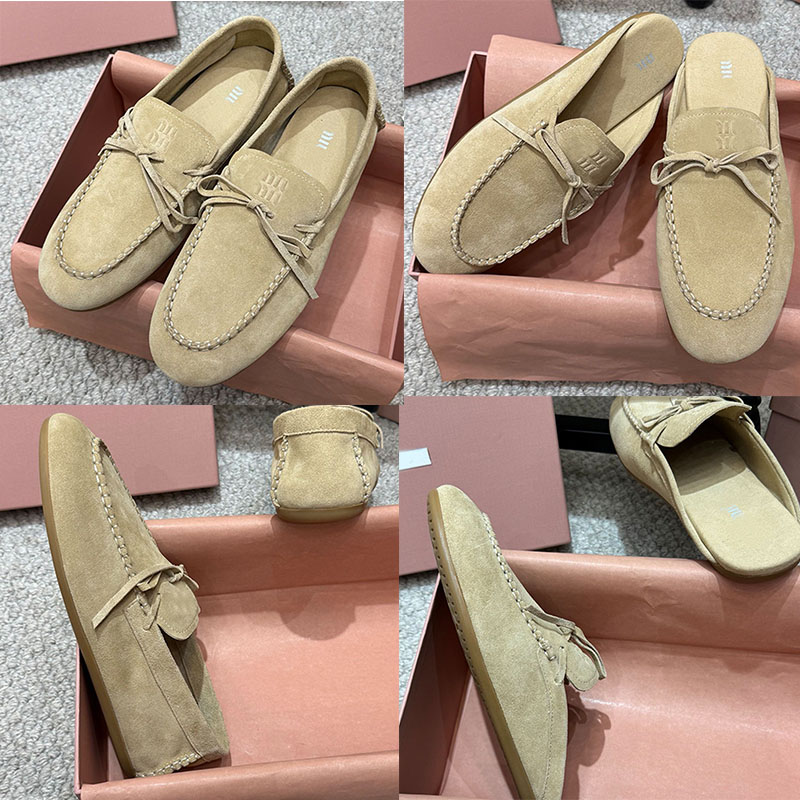 Luxury Quality 5D577 Bow Suede Loafers versatile versatile womens classic boat shoes soft texture sleek details comfortable light mules loafers Rubber sole