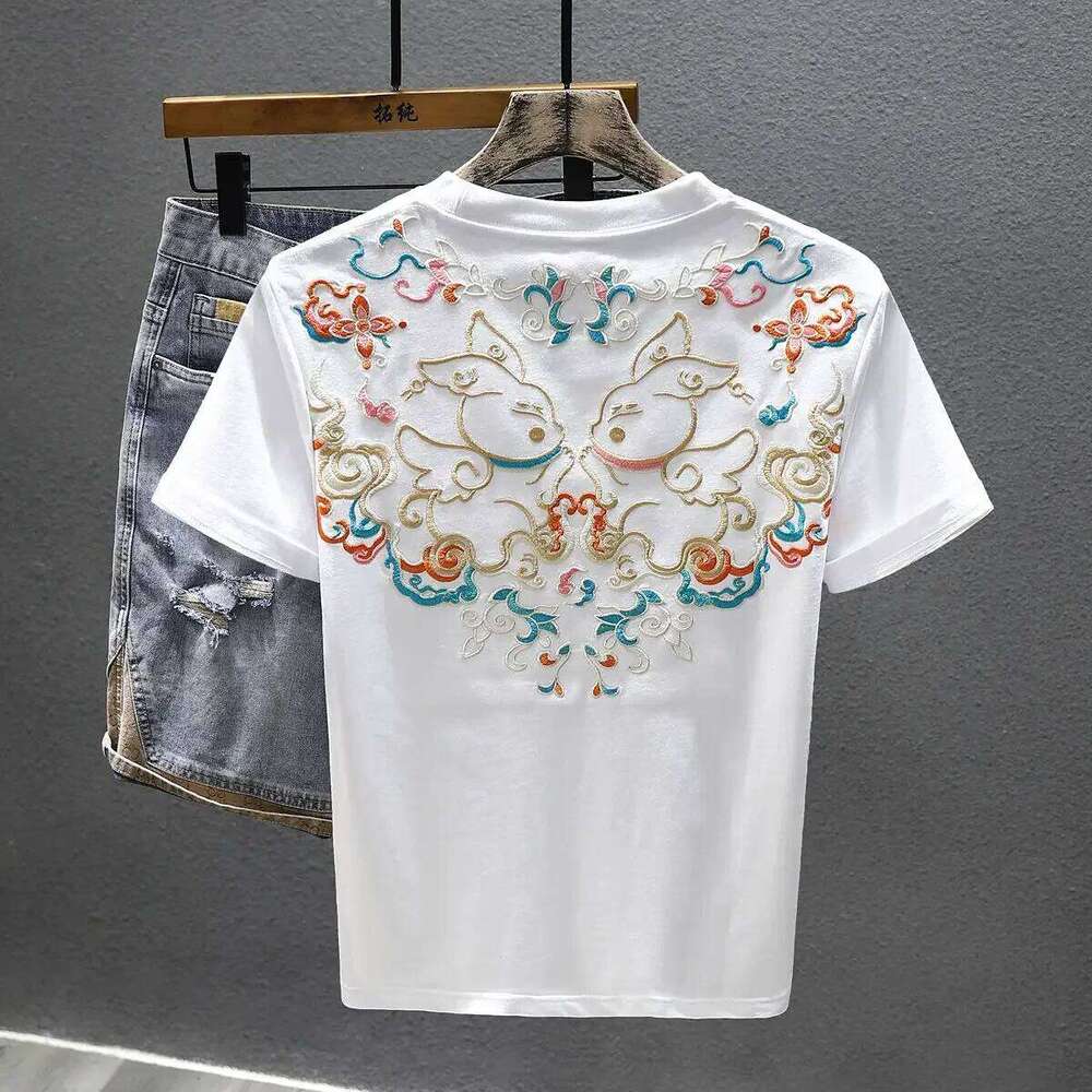 O Neck Top Man Tee Shirts Embroidery T Shirt For Men Tshirt Y2k Funny Aesthetic Clothing Basic Korean Fashion Vintage Kpop Cool