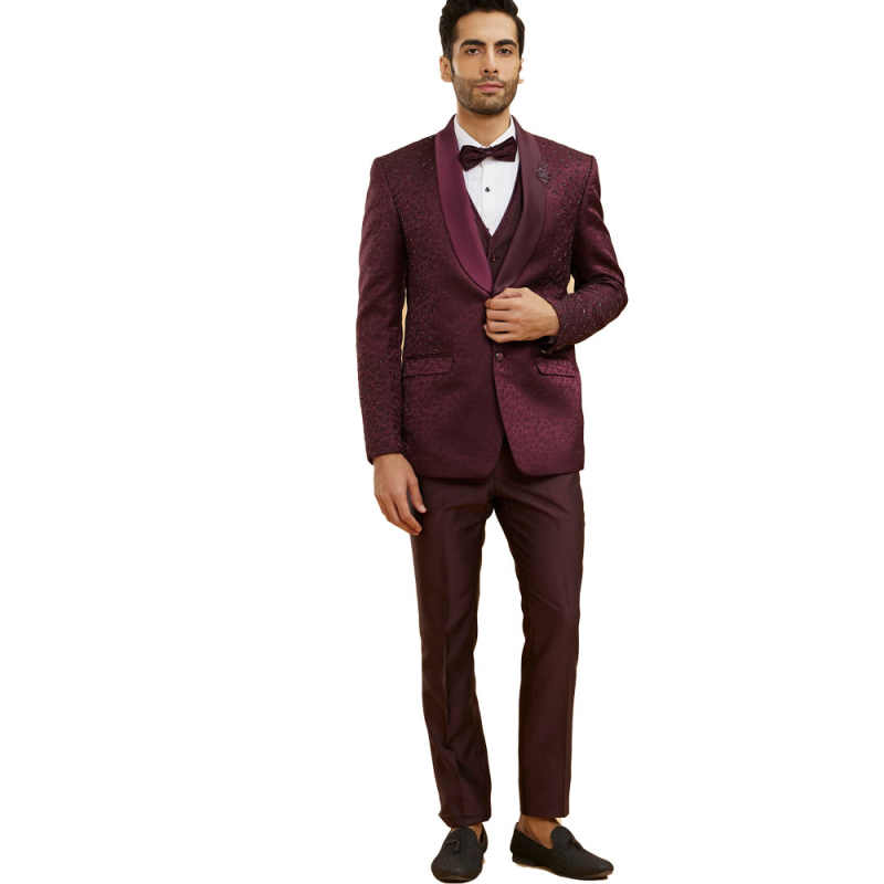 New Purple Acetate Men Suit Party Prom Special Business Groom Groomsman Wedding Male Tuxedos 2 Piece Set Blazer Pants