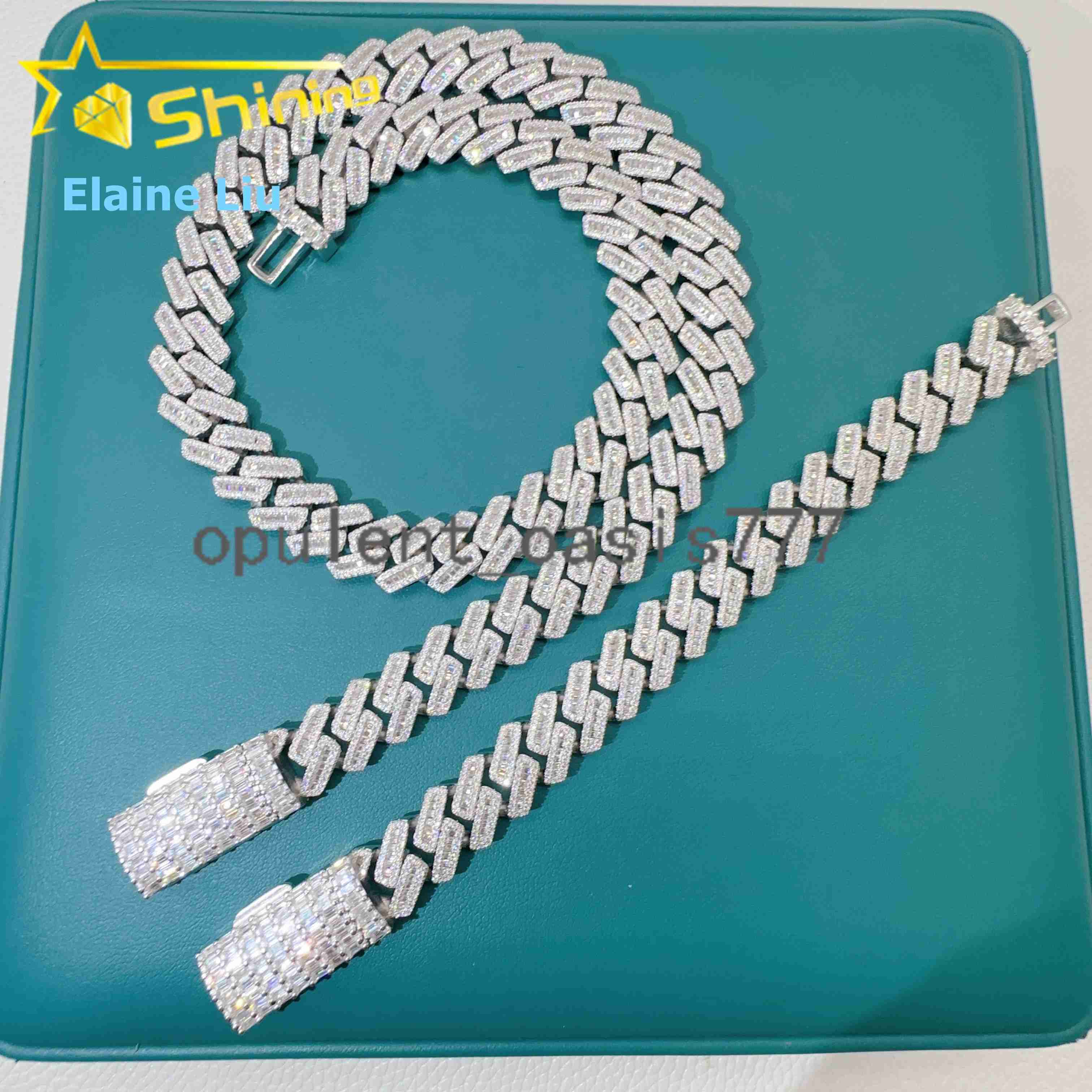Iced Out 925 Sterling Silver GRA Certificate Hip Hop 15MM VVS Moissanite Diamond Fine Jewelry Miami Cuban Link Chain Necklace