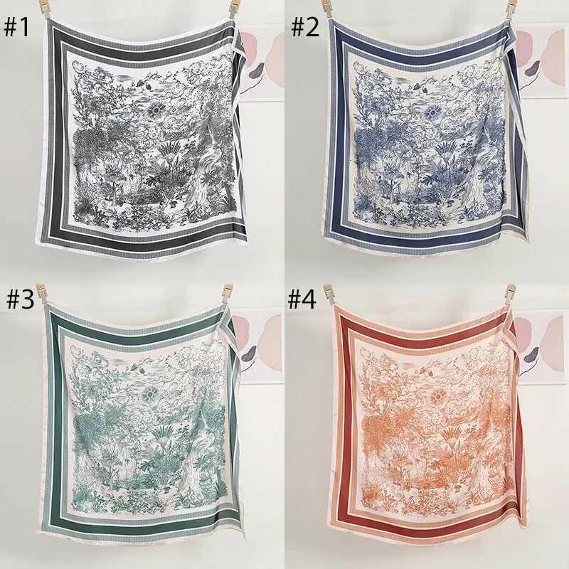 Print Square Scarf Flower Leaf Tree Elegant Satin Shawl Wen Outdoor Beach Travel Wrap Windproof Turban Hijab 110110cm X260328