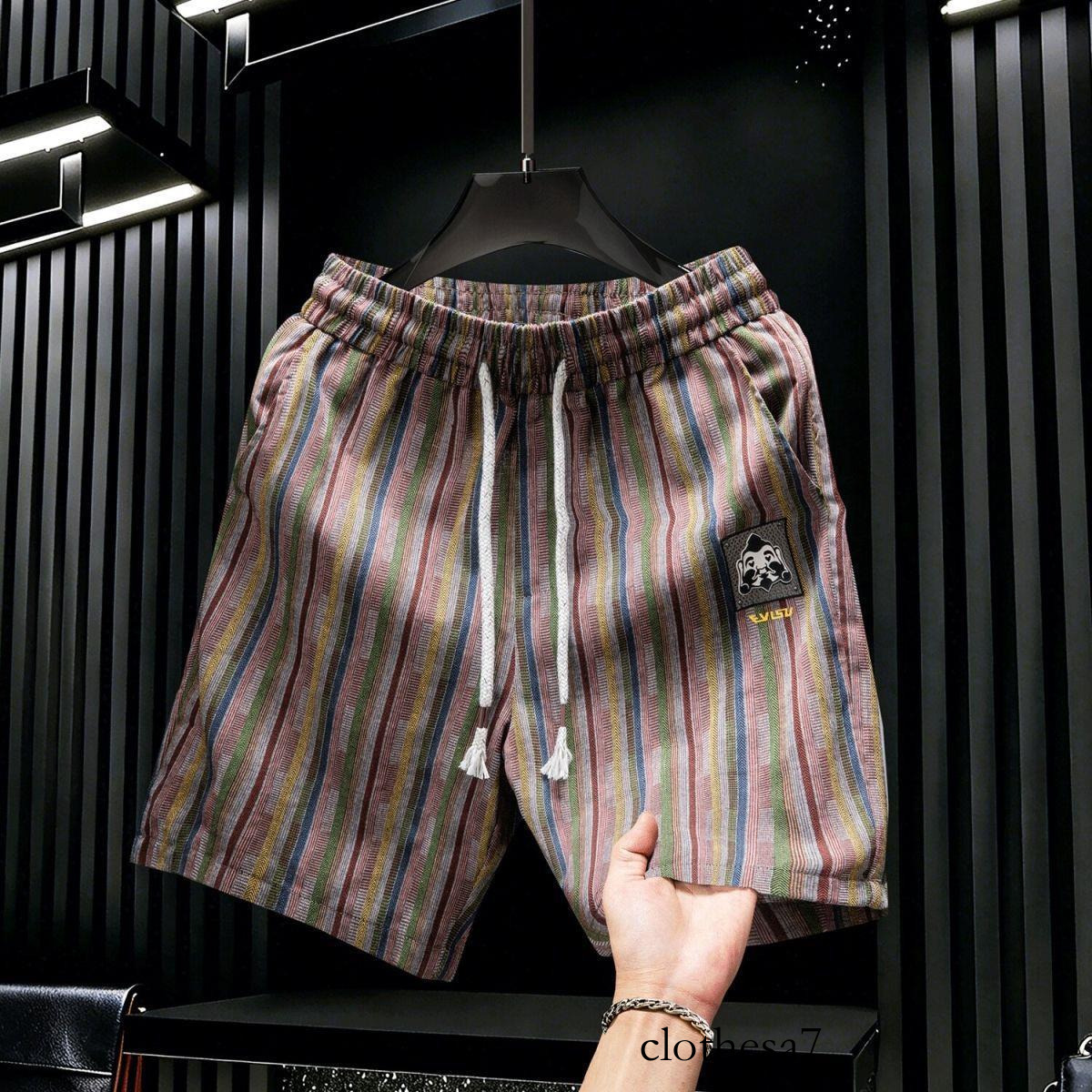 High-quality men's shorts American-style striped for men, 2026 summer casual knee-length shorts with drawstring elastic waist, beach shorts, tren