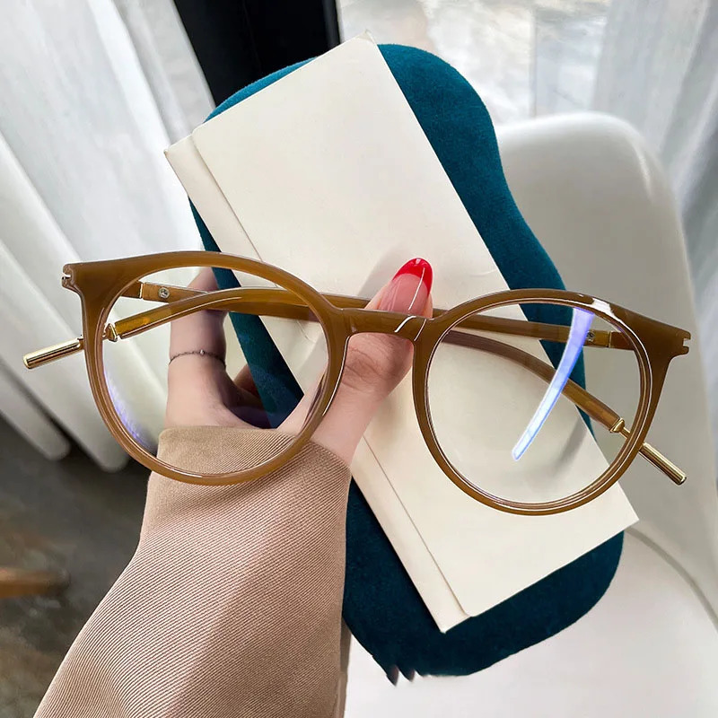 Fashion Round Myopia Optical Glasses Frame Women Vintage Large Eyeglasses Retro Anti Blue Light Computer Eyewear frames 260317