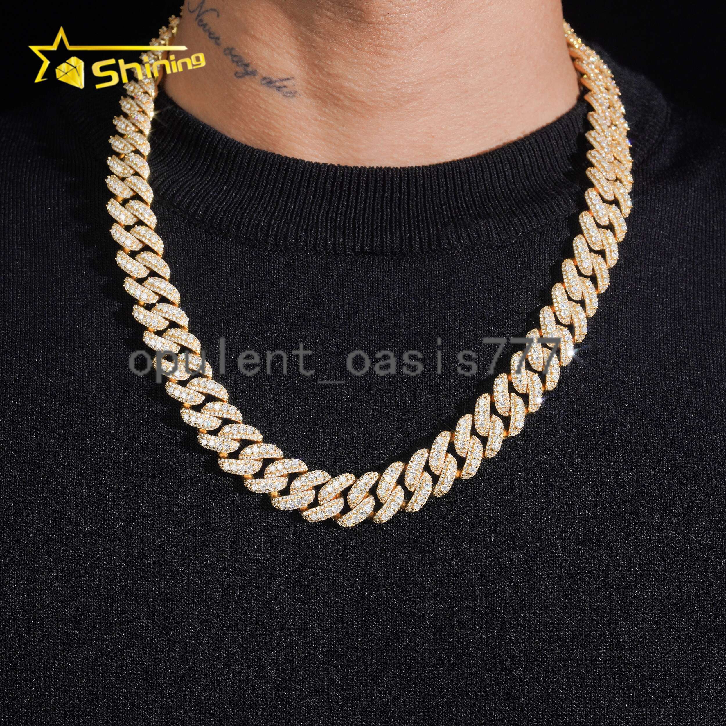 Luxury Iced Out Gold Plated 15mm VVS Moissanite Cuban Link Chain Necklace Hip Hop Jewelry Custom 925 Silver Chain for Men