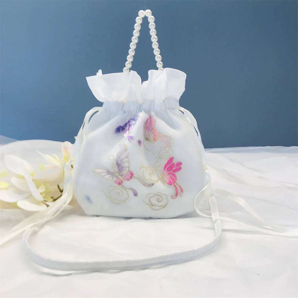 Chinese Embroidery 1Pcs New Hanfu Drawstring Handbag Satchel Embroidery Shoulder Bag Daily Portable Ancient Style Crossbody Women Girl Gift