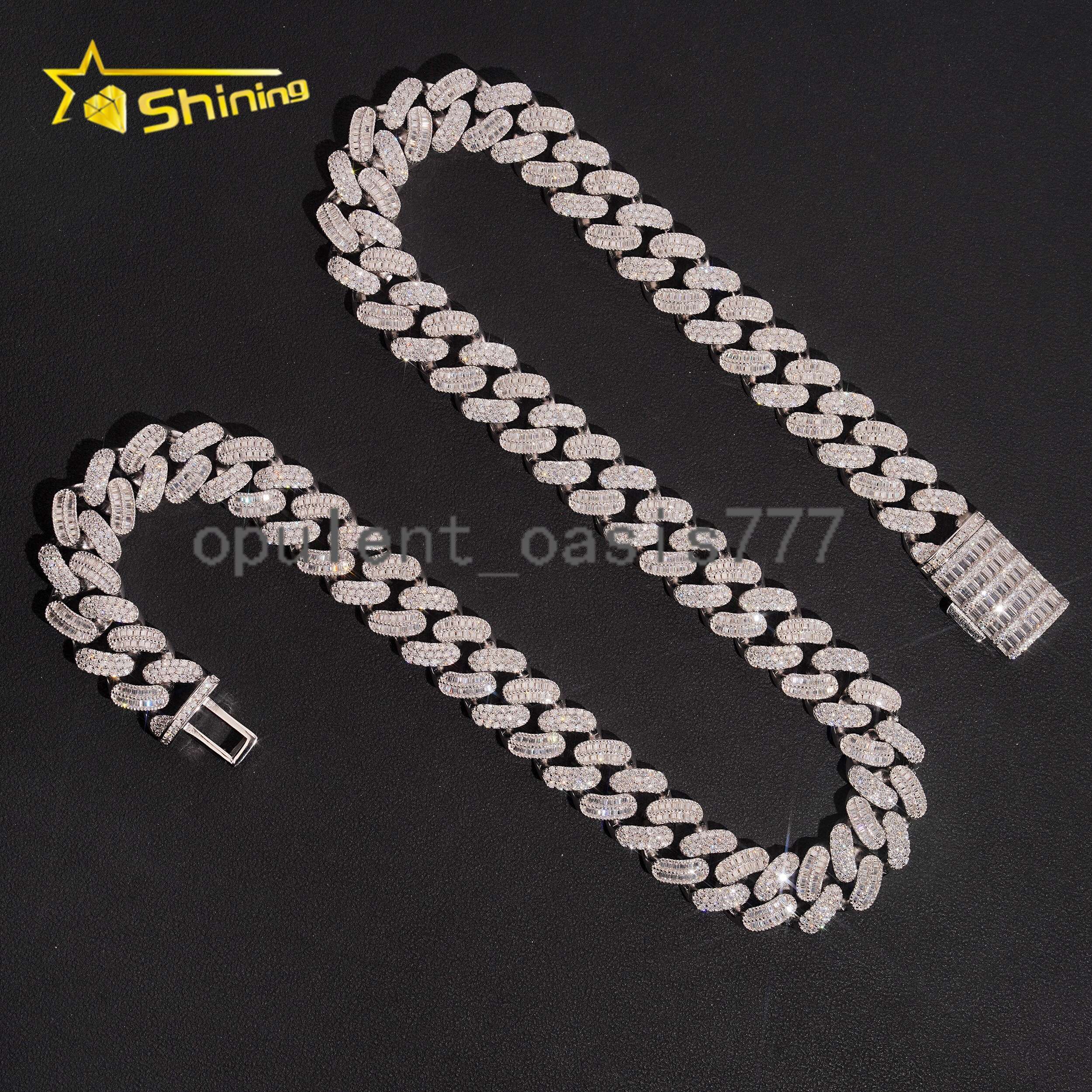 Hip Hop Jewelry 925 Silver Baguette Moissanite Cuban Link Necklace Custom Iced Out Moissanite Chain Cuban for Men