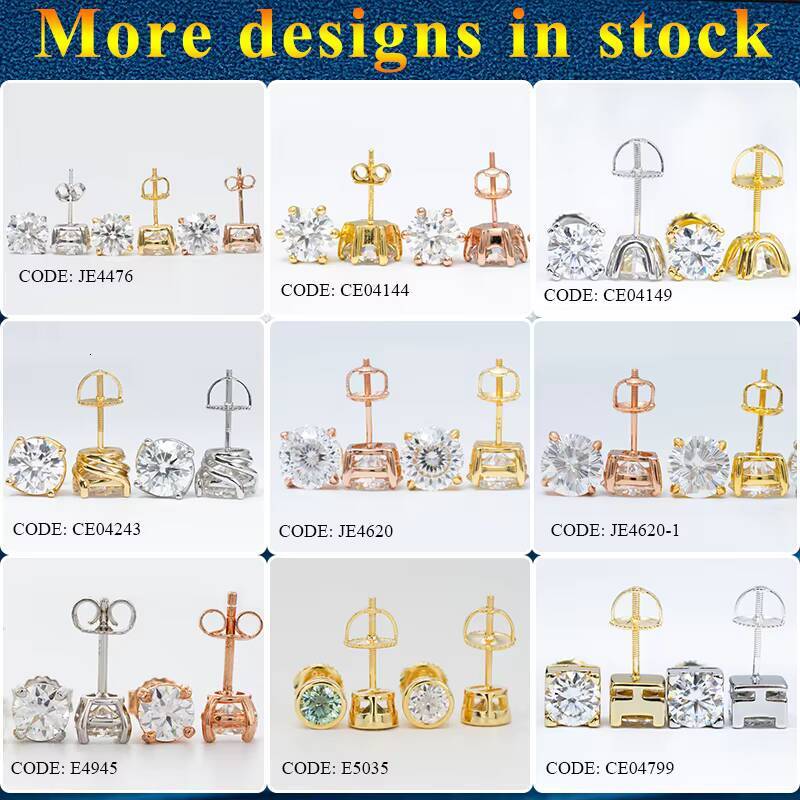 Screw Back Stud Earring Fine Jewelry Gold Plated 925 Sterling Silver Iced Out VVS Diamond Moissanite Stud Earrings