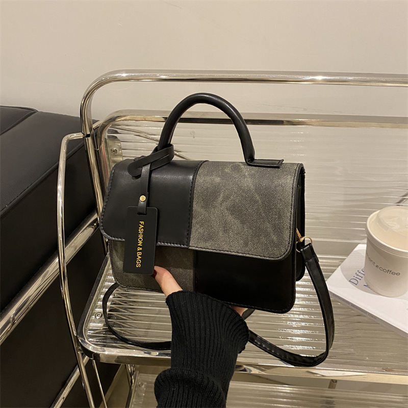 Free Shipping High Value Cross-border niche color-blocked handbag for women, 2026 new model, high-end fashion commuter shoulder and crossbody small sq