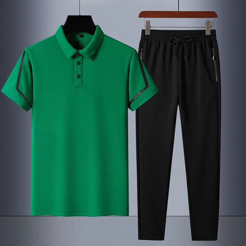 Summer Fashion Trend Solid Color POLO Shirt Set Mens Casual Relaxed Comfortable Breathable High-Grade Two-Piece Set 260324