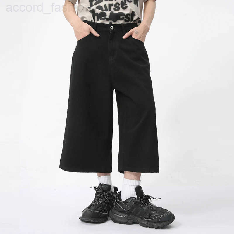IEFB Summer New Fashion Mens Denim Shorts Casual Straight Leg Loose Wide Leg Jeans Over Knee Length Trendy Male Jorts 9C5970 H260330