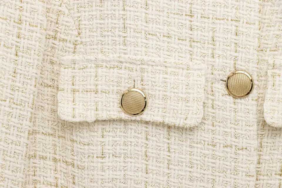 ETJ 2025 Womens Spring collection Vintage crewneck Fashion Gold button-up belt textured casual blazer for women jacketT260328