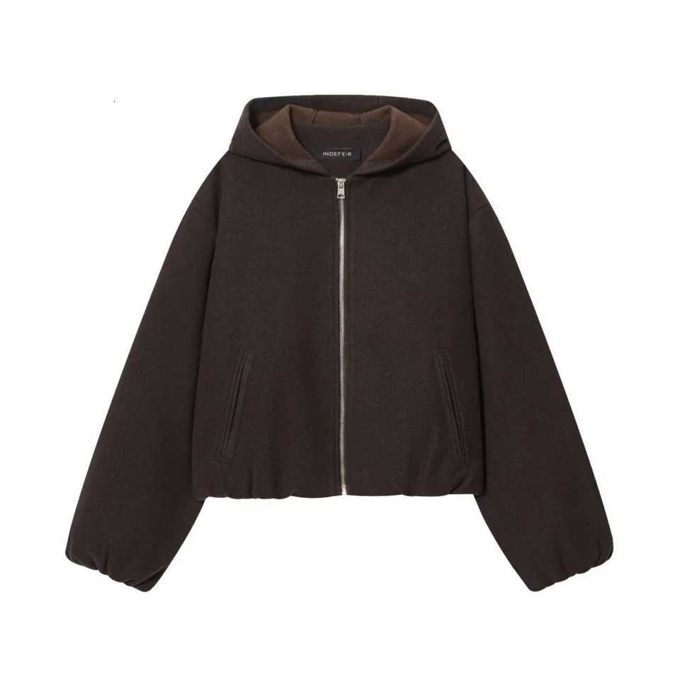 Women Spring Autumn New Hooded Jacket female Coffee solid Long Sleeve Zipper Open Short Coat lady Sports Leisure Coat streetwearT260328