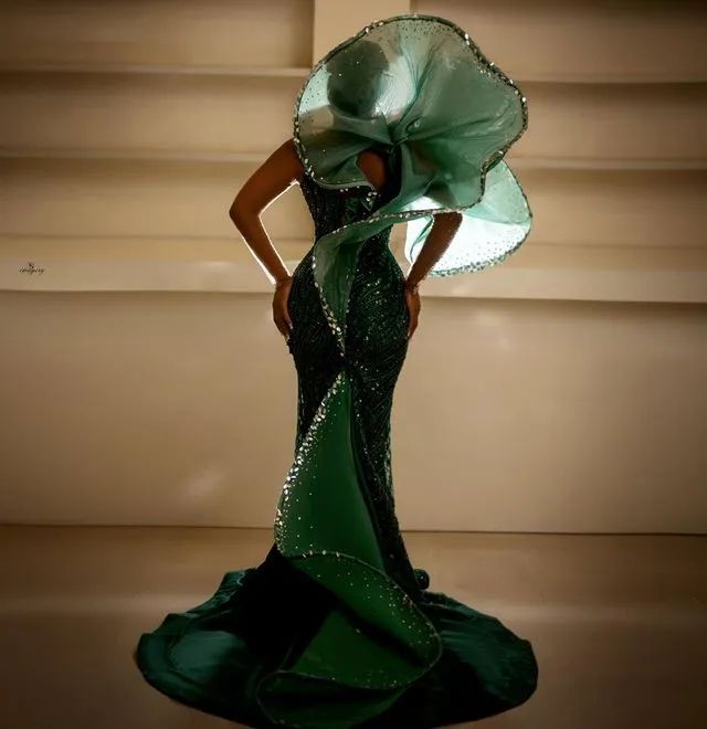 Aso Ebi Arabic Dark Green Mermaid Prom Dress Stylish Crystals Evening Formal Party Second Reception Birthday Engagement Gowns Dresses Robe De Soiree Z