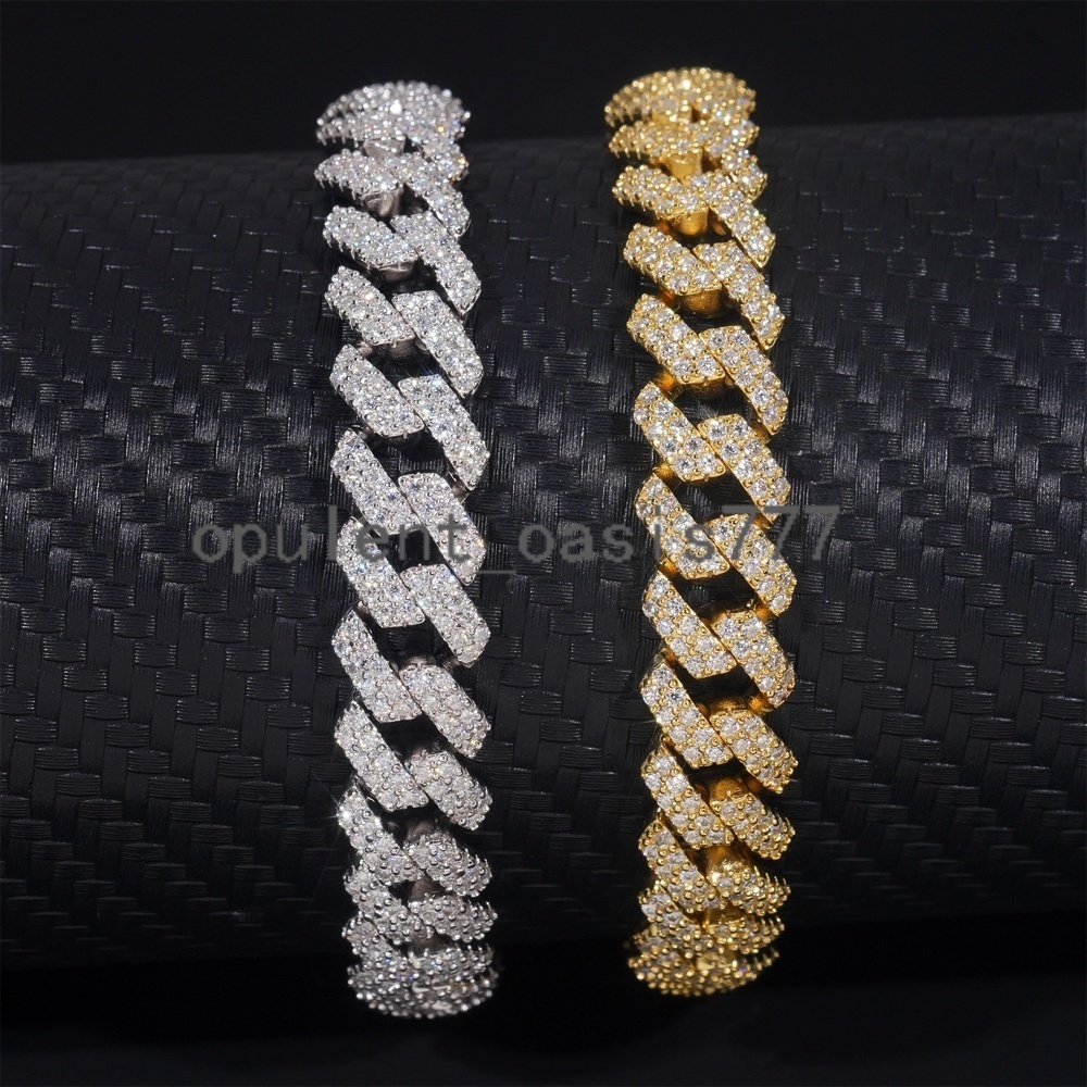 Hot Sale 8mm Custom Hip Hop Jewelry Iced Diamond Brass Copper VVS Moissanite Cuban Link Chain Bracelet Mens Luxury