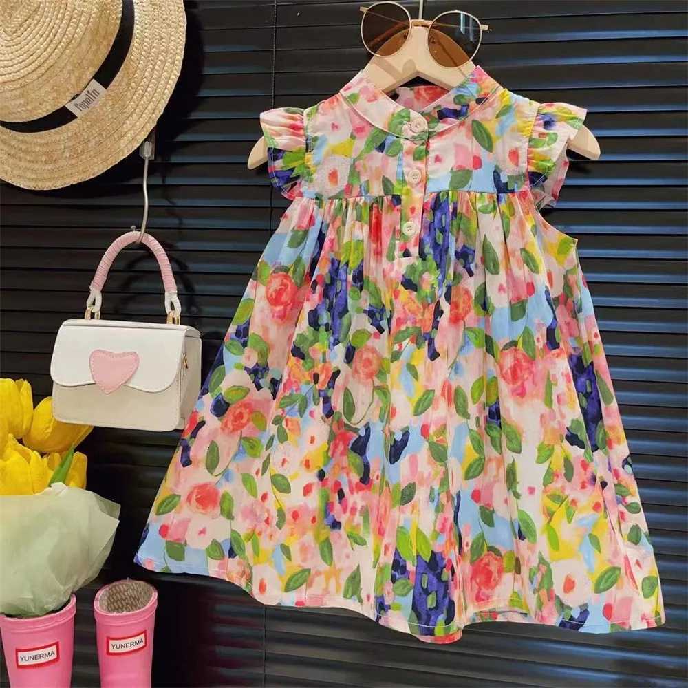 Girls small flying sleeve dress summer new childrens baby girl A-line skirt childrens dress fashion princess skirt tideT260330