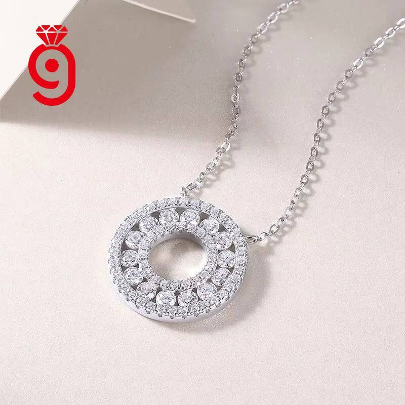 Luxury 925 Sterling Silver Pendant Fine Jewelry Moissanite Choker Trendy Hollow Circle Statement Pendant Women Wedding Necklace