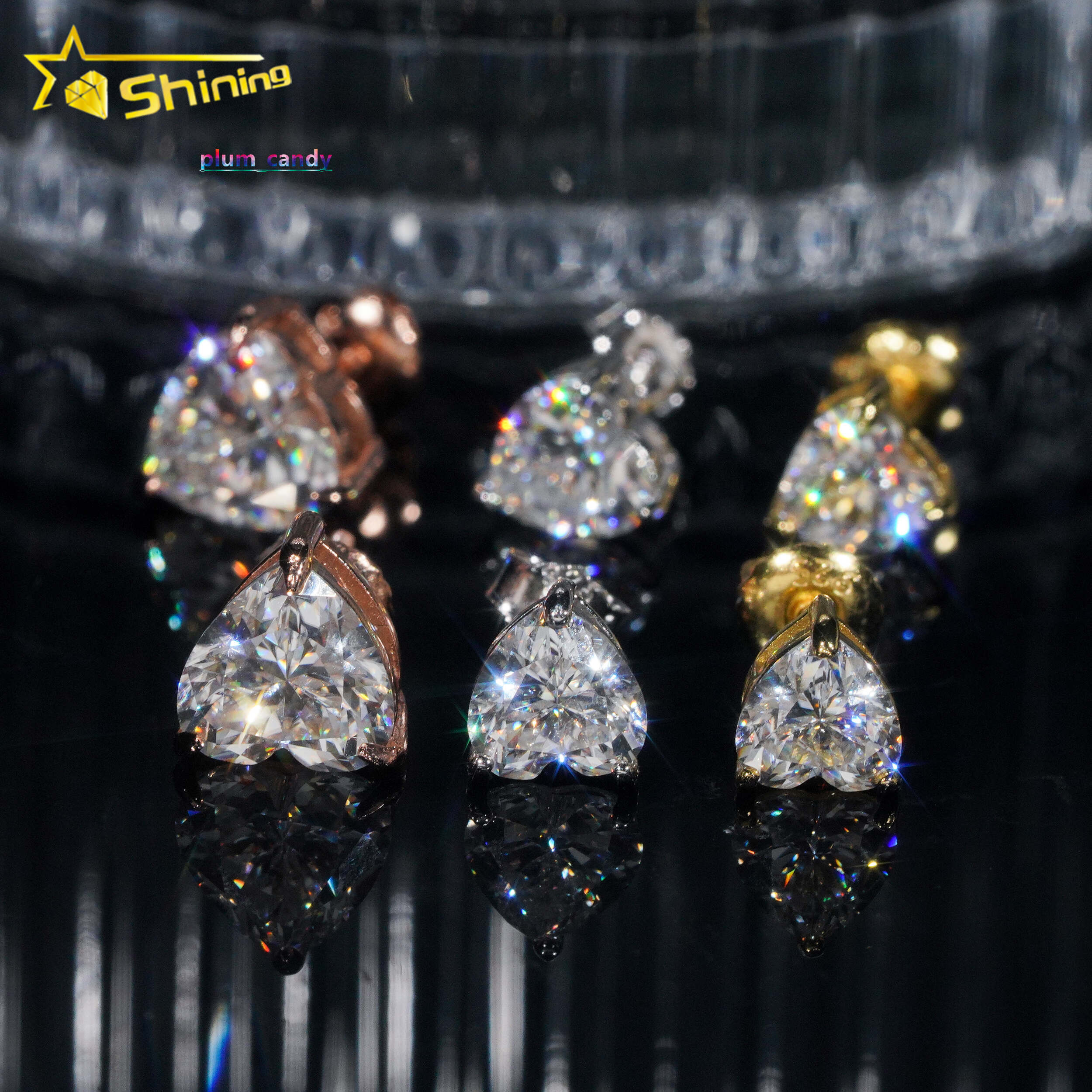 Fine Jewelry Women 925 Silver Stud Earrings Pass Diamond Tester Heart Shape Moissanite Earrings Ready to Ship