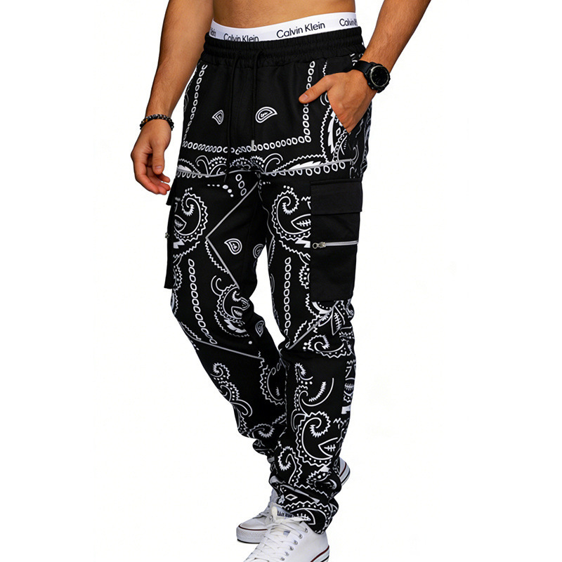 2026 Printed Paisley Casual Sports Harem Pants for Men Loose High Street Multi-Pocket Cargo Pants