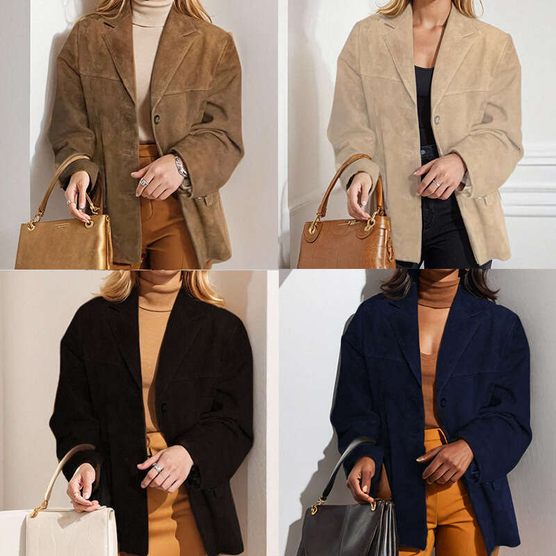 2026 Spring New Arrival: Cross-Border European and American Foreign Trade Women's Clothing - Elegant Retro Loose-Fit Button Pocket Blazer