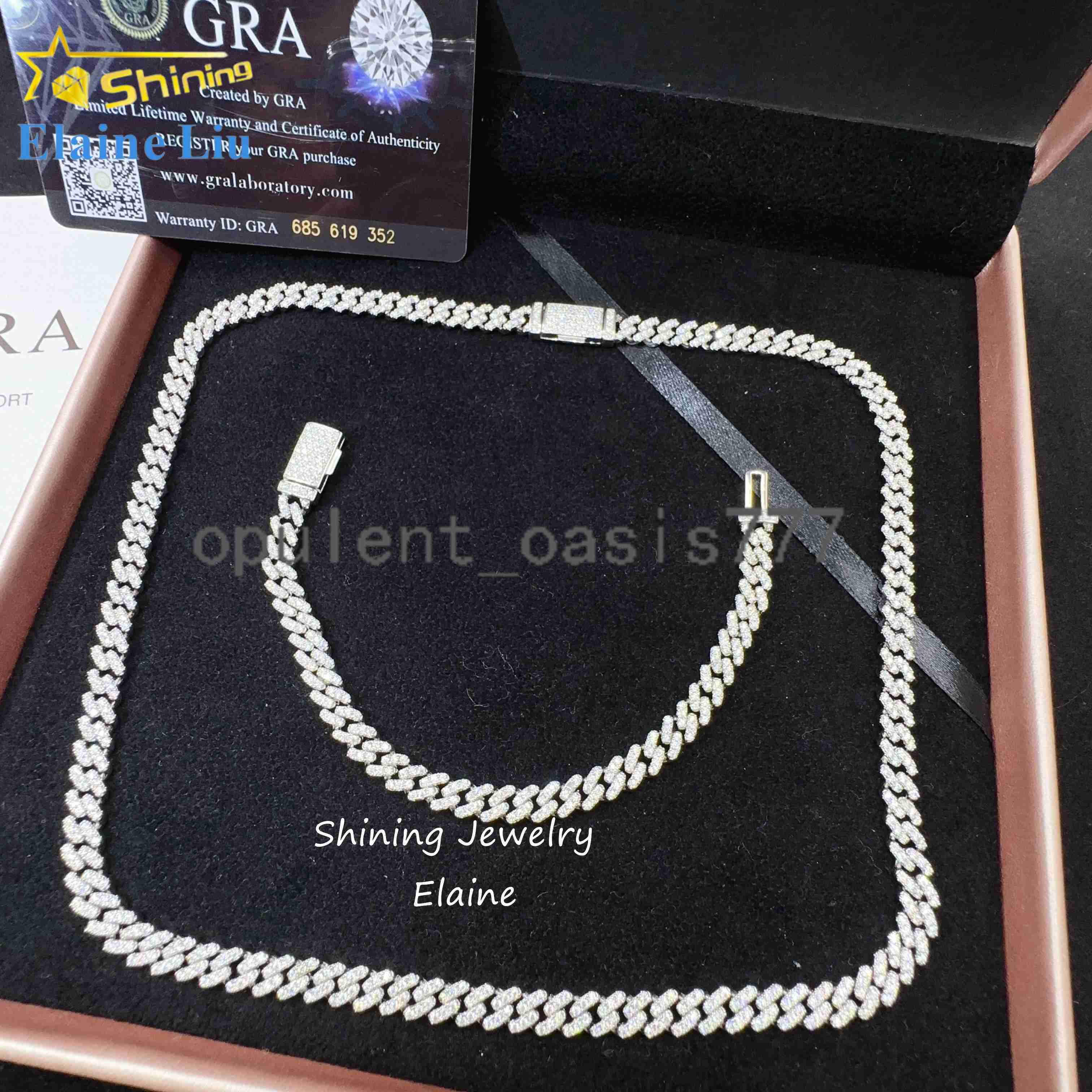 Luxury Fine Jewelry 925 Sterling Silver Vvs Moissanite Custom Hip Hop Cuban Link Chain Moissanite