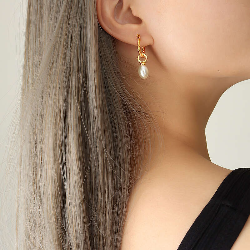 Unique Baroque Faux Pearl Threaded And Ear Chains For Women, Non-fading Titanium Steel Elegant Earrings