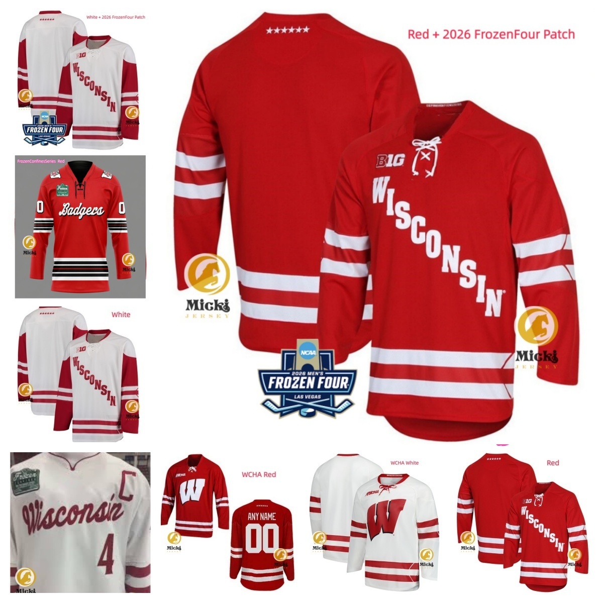 Cole Caufield 2026 FrozenFour Hockey Jersey Dylan Holloway Corson Ceulemans 9 Linus Weissbach 27 Cody Goloubef WisconsinBadgers Jerseys Custom Stitched