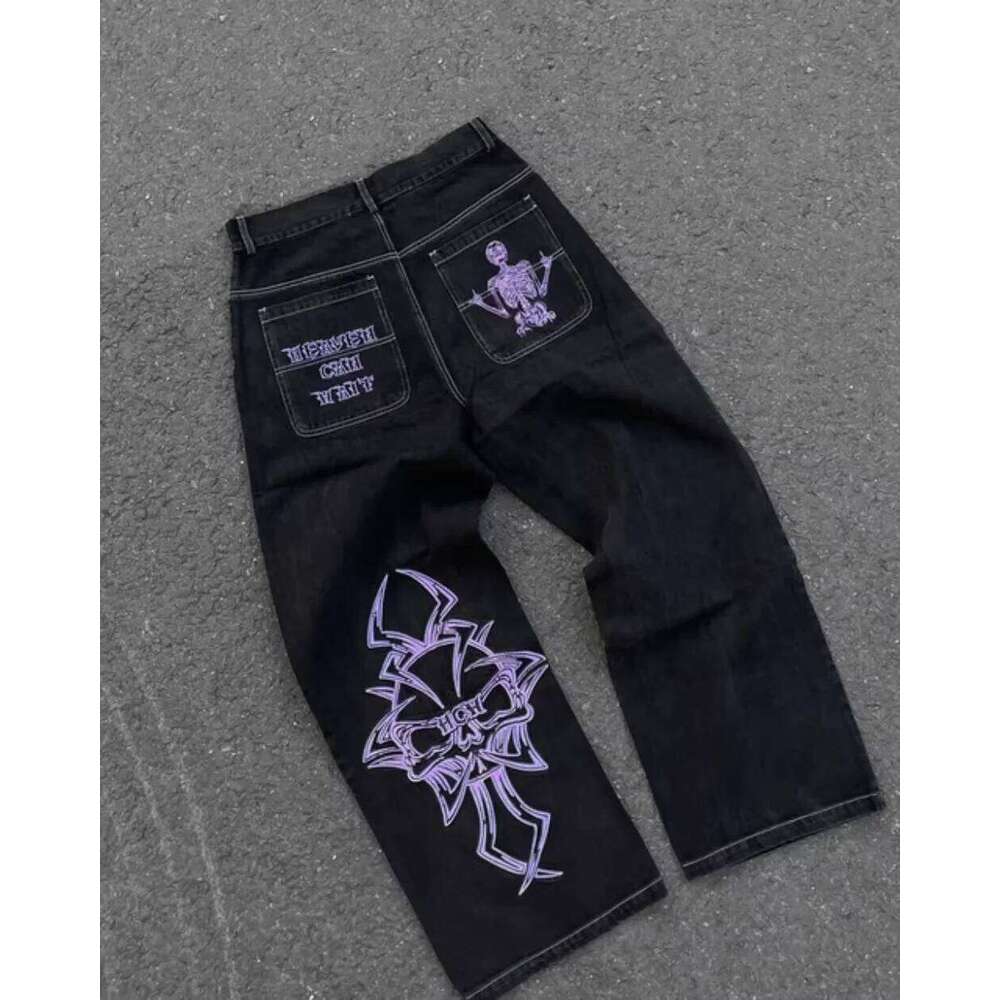 Y2K Jeans Mens Hip Hop Retro Skull Embroidery Washed Baggy Denim Pants New Straight Casual Loose Wide Leg Trouser Streetwear 26Y0330