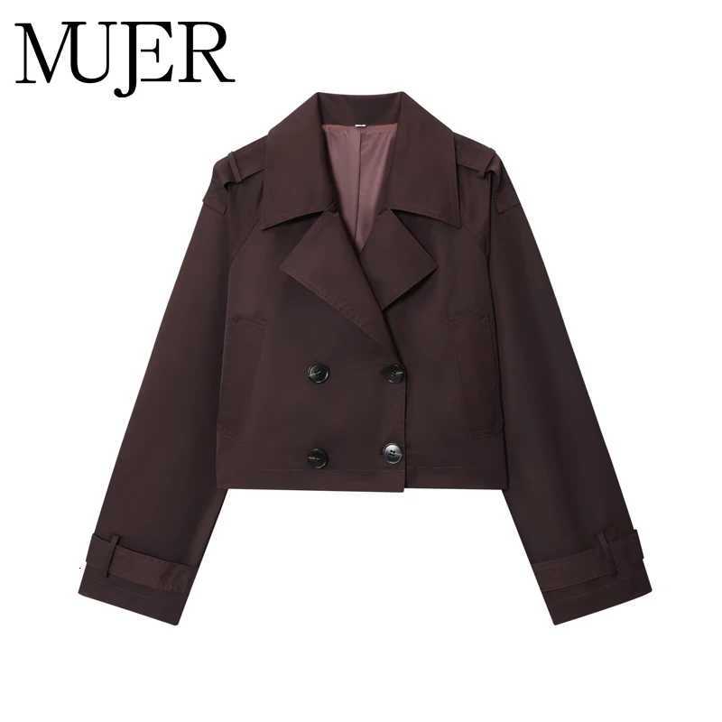 MUJER 2026 Cropped Jacket Women Windbreaker Double Breasted Womens Coats Streetwear Winter Coats for Women Short Womens JacketsT260328