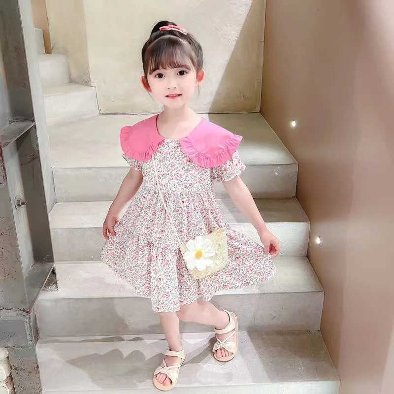 2PCS Summer Yellow Floral Child Little Girls Clothing Casual Midi Dress Bag Children Dresses For Teens Party Princess SundressT260330