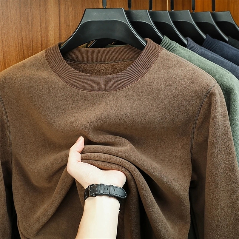 Autumn and Winter Mens Velvet Hoodie Long Sleeve Round Neck Solid Color Fashion Casual Versatile Top 260327