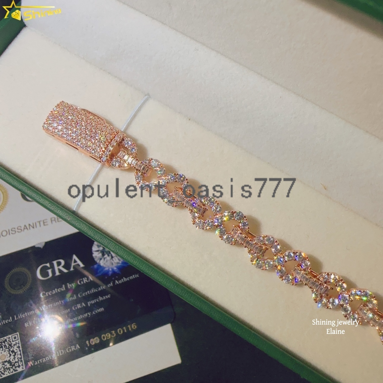 High Quality VVS Moissanite Diamond Sterling Silver 925 8mm Moissanite Hip Hop Mosaic Setting Iced Out Cuban Link Chain Bracelet
