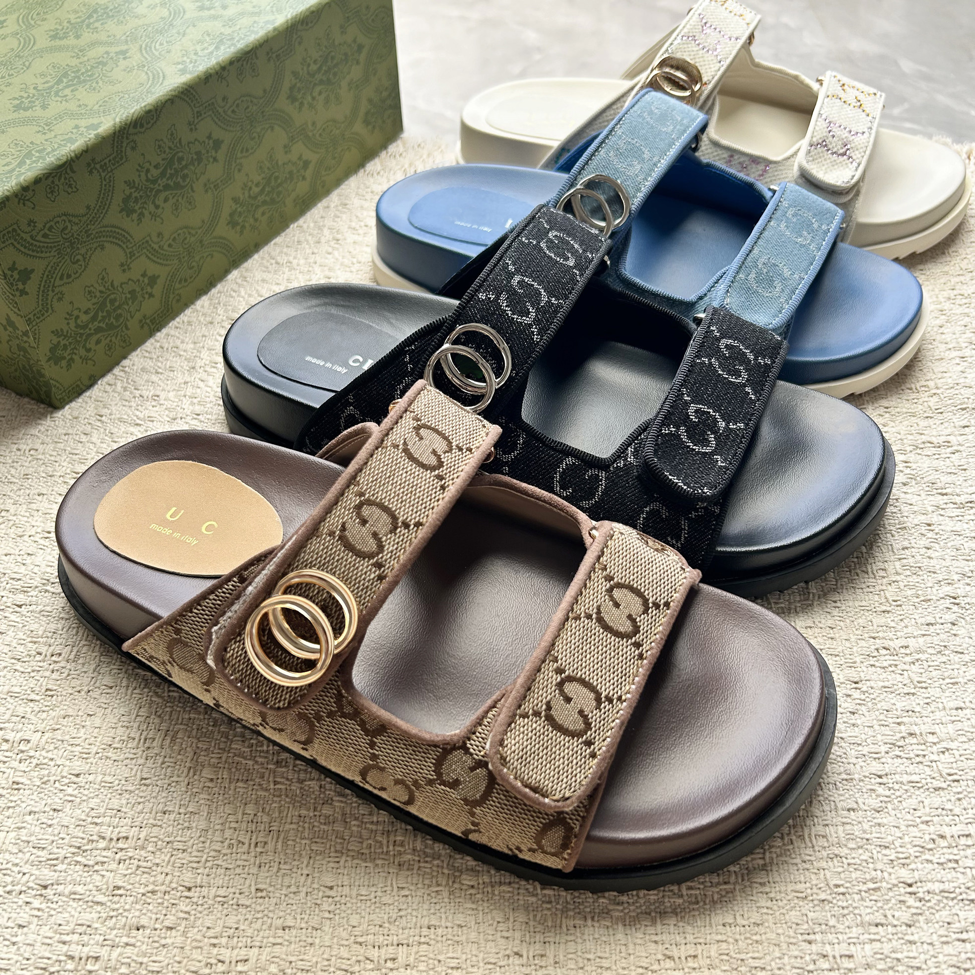 Designer slippers luxury Sandals sliders women embroidered canvas flat mules Platform linen fashion high heel sandal platform shoes designer summer slippers