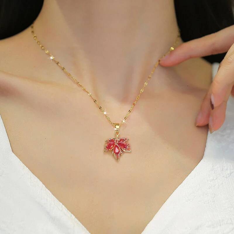 Exquisite Micro Inlaid Zircon Tassel Necklace Jewelry For Women Stainless Steel Moon Butterfly Flower Clavicle Choker