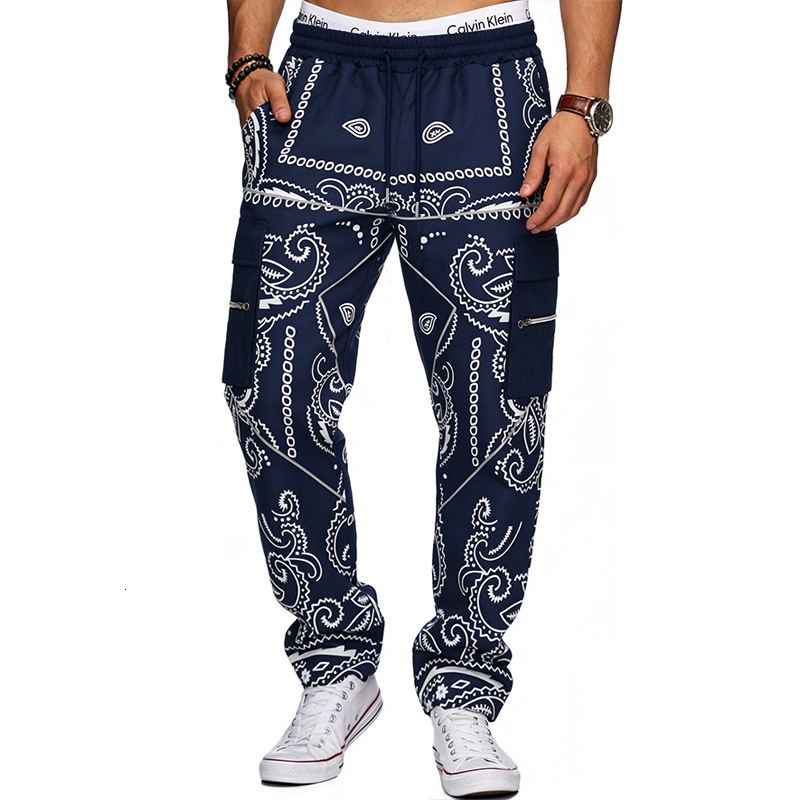 2026 Printed Paisley Casual Sports Harem Pants for Men Loose High Street Multi-Pocket Cargo Pants