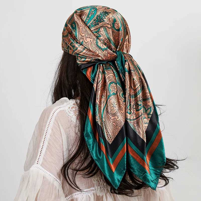 Luxury Brand Square Silk Scarf Wen Shawl 9090cm Cashew Print Kerchief Femme Scarf Foard Satin Bandana Hijab Scarves X260328