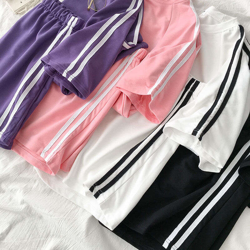 Short Sleeve Shorts Sports Women Summer Korean Style Loose Running Casual Two-Piece Set For Teenage Girls
