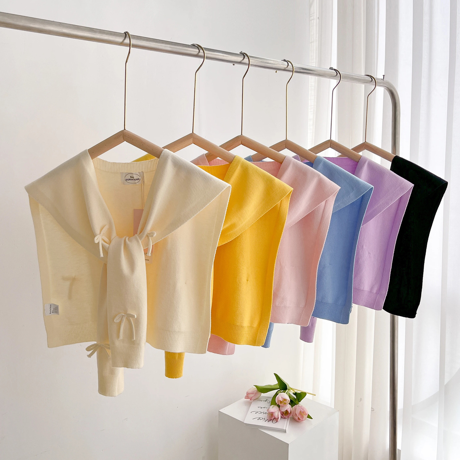 Korean Knitted Shawl Summer Air Conditioning Fake Collar Neck Guard Knit Thin Knotted Cape Shoulder Scarf For Women 260325