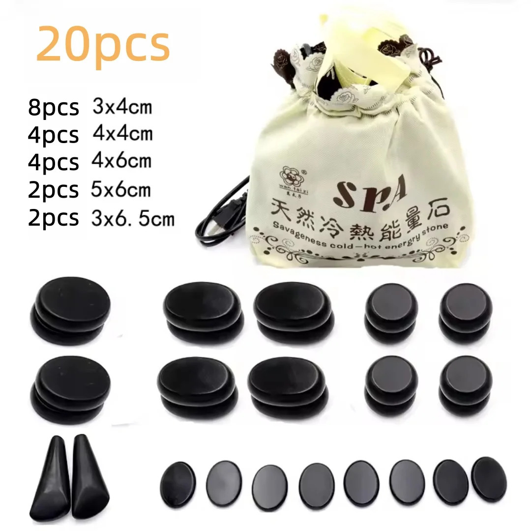 20pcs/set Stone Massage Set Heater Box Relieve Stress Back Pain Health Care Lava Basalt round massage tool stone massager 260316
