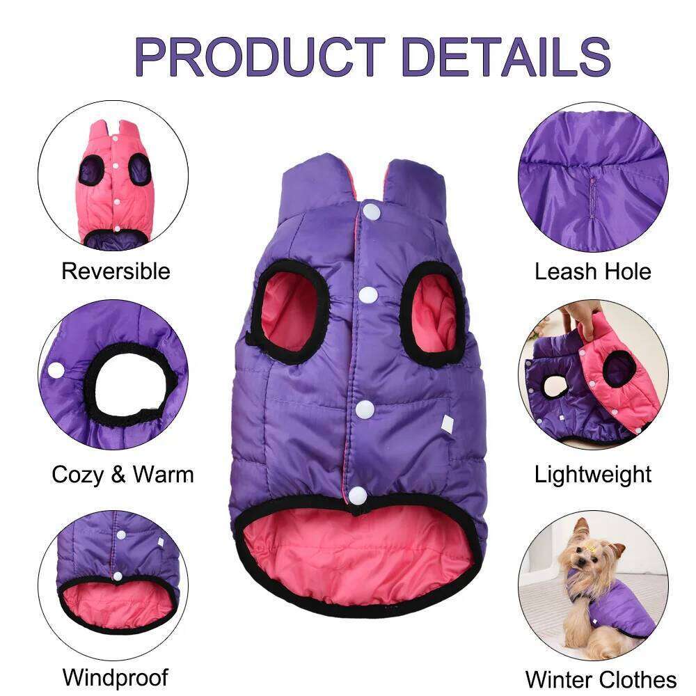 Reversible Pet Dog Clothes Autumn Warm Puppy Coat Vest With Leash Hole For Small Medium Dogs Cats Winter Cat Outfits Chihuahua