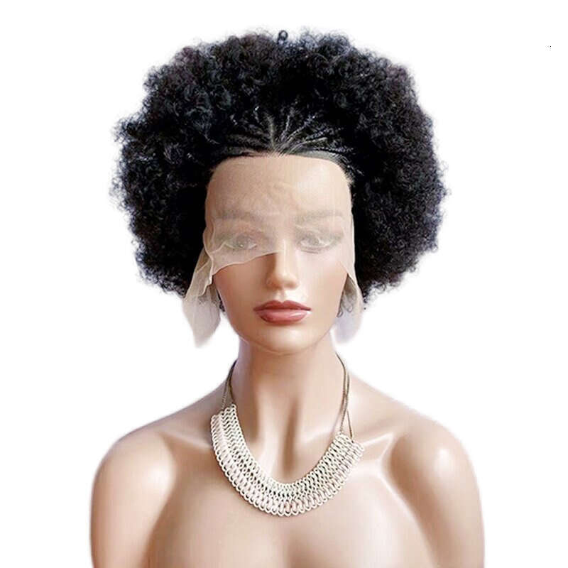 Cross-Border Foreign Trade Lace Front Wool African Caterpillar Short Curly Hair Fluffy Afro With Braided Fringe VMS